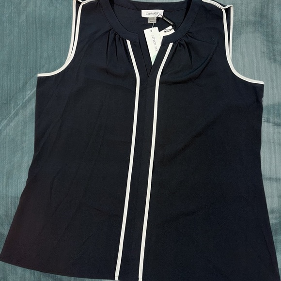 Calvin Klein Tops - CALVIN KLEIN Suit Women Navy White V Neck Sleeveless Top Blouse Size M Busines